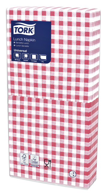 Serviette Lunch Tork Universal 509359 1 épaisseur pli 1/4 328x325mm rouge bistro 400 pièces