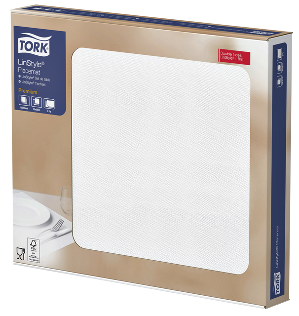 Placemat Tork Linstyle Premium 2-laags 390x300mm 100 vel wit 474401