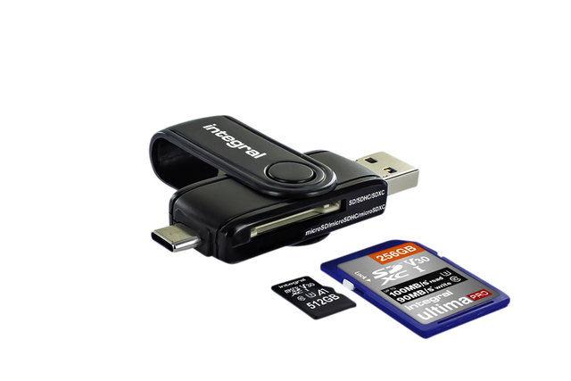 Kaartlezer Integral SD + Micro SD naar 3.1 USB-C USB-A