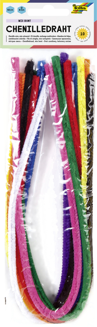 Fil chenille Folia 50cm diamètre 8mm 10 pièces assorti