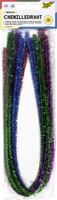 Fil chenille Folia 50cm diamètre 8mm 10 pièces métallique assorti