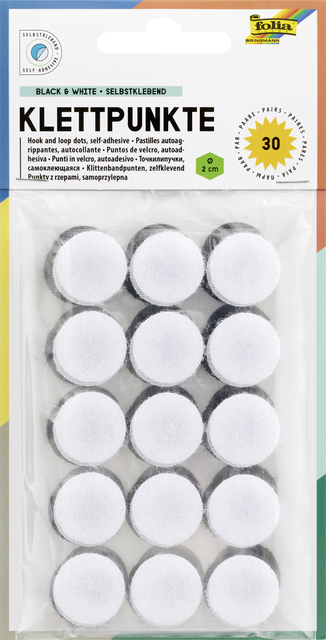 Pastille auto-agrippante Folia 2cm 15x blanc 15x noir