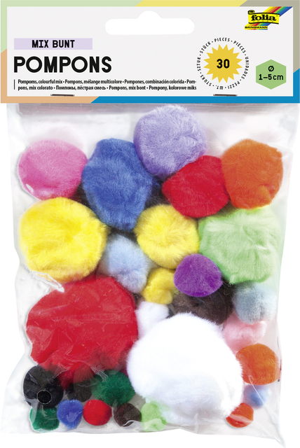 Pompons Folia assorti 30 pièces couleurs et formats assortis