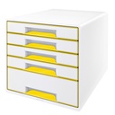 Bloc de classement Leitz WOW Cube 5 tiroirs blanc/jaune