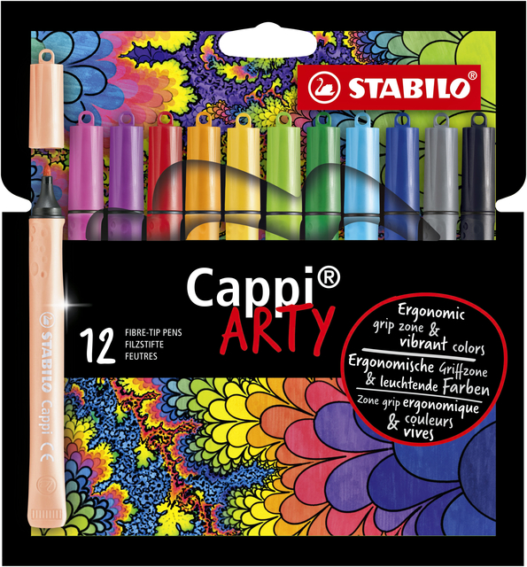 Feutre STABILO Cappi 168/12 Arty Medium assorti étui 12 pièces