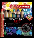 Crayon de couleur STABILO Woody 880 3-en-1 Arty + taille-crayon assorti 6 pièces