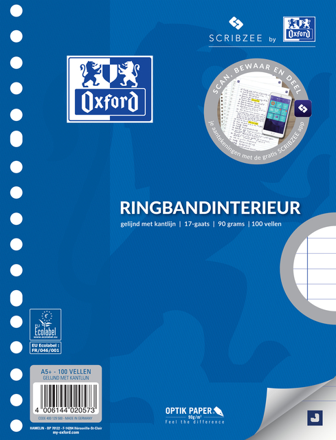 Intérieur Oxford A5 17 perforations ligné 100 feuilles