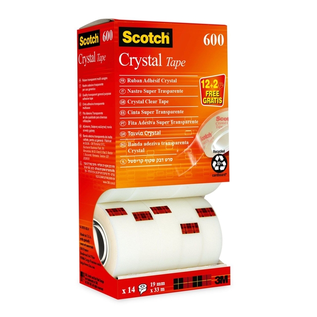 Ruban adhésif Scotch Crystal 600 33mx19mm transparent 12+2 gratuits