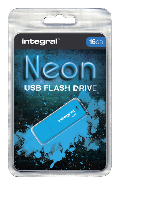 USB-stick 2.0 Integral 16GB neon blauw