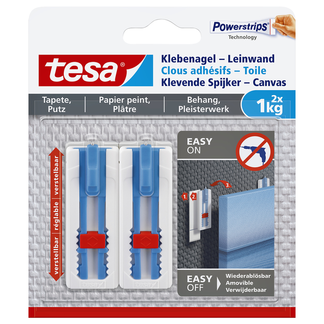 Klevende spijker tesa® canvas- behang en pleisterwerk 1kg wit 2 stuks