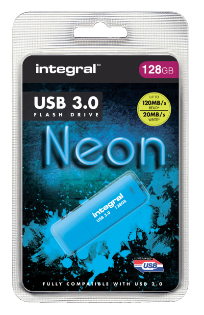 Clé USB 3.0 Integral 128Go néon bleu