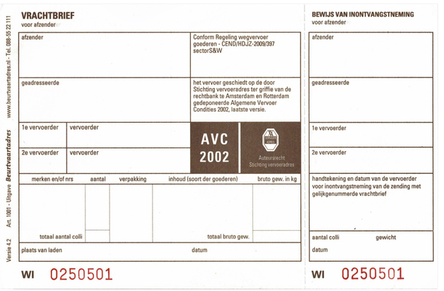 Lettre de transport IEZZY BVA 1001 19x12cm triple uni 100 pièces