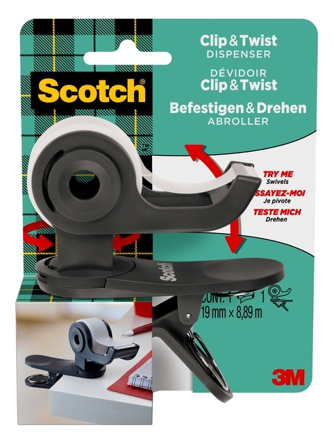 Dévidoir Scotch Clip C19 gris foncé + 1 rouleau Magic 8,89mx19mm