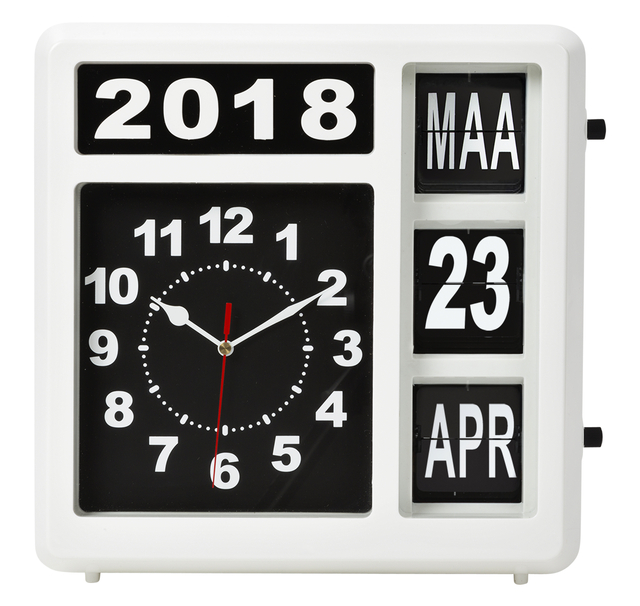 Wandklok Perel analoog 310x310mm nederlandse versie wit