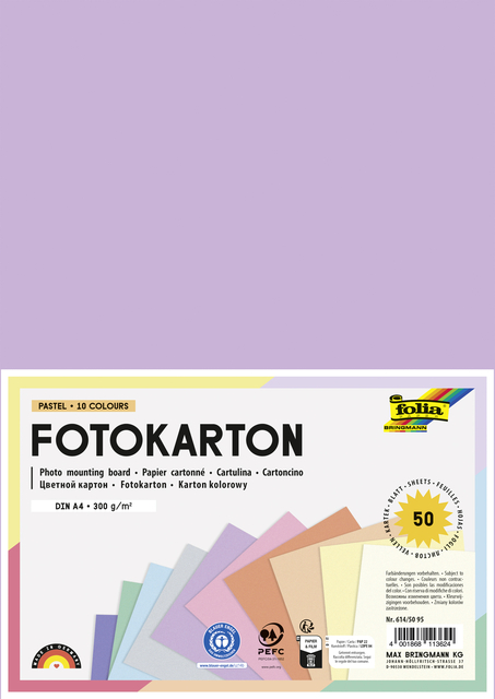 Carton photo Folia A4 300g 50 feuilles couleurs pastel