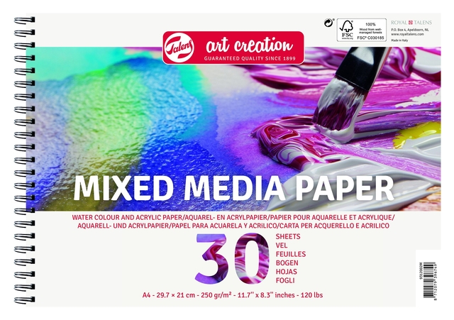 Acryl-aquarelverfpapier Talens Art Creation mixed media A4 wit