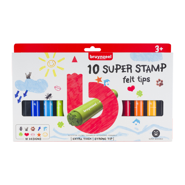 Stempelstift Bruynzeel Kids Super Stamp assorti 10 stuks