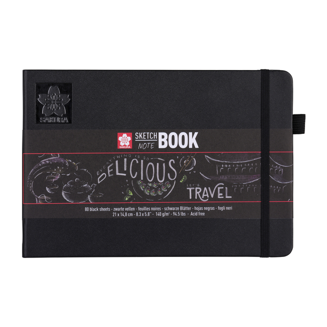 Schetsboek Sakura 80 zwarte vellen 140gr 210x148mm zwart