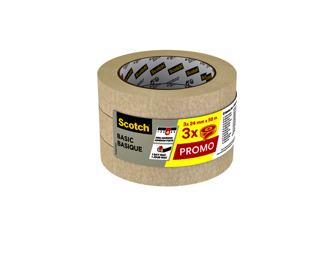 Afplaktape Scotch Basic 24mmx50m beige 3 rollen