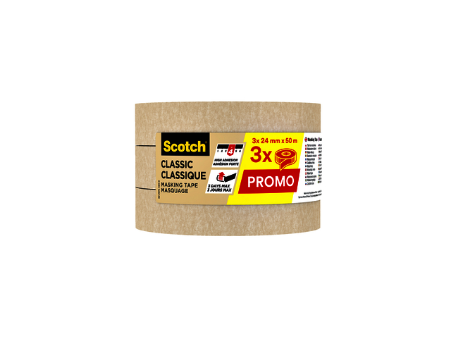 Afplaktape Scotch Classic 24mmx50m beige 3 rollen