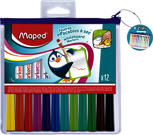 Viltstift Maped Marker'Peps whiteboard set á 12 kleuren