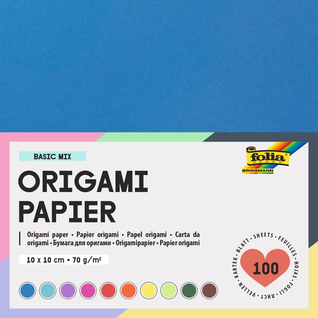 Origami papier Folia 70gr 10x10cm 100 vel assorti kleuren