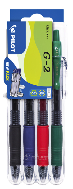 Stylo gel Pilot Set2Go Clicker Medium Basic assorti 4 pièces