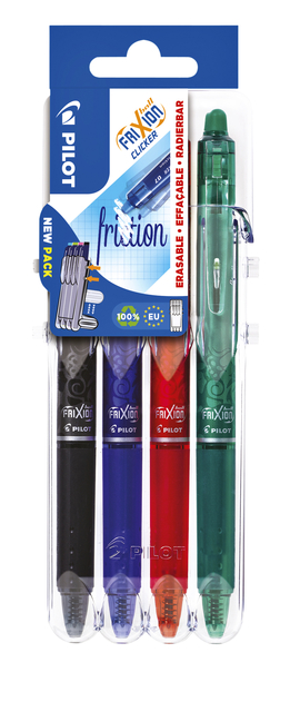 Rollerpen PILOT friXion clicker medium basis assortt Set2Go à  4 stuks