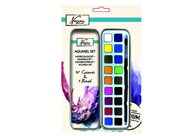 Peinture aquarelle Nassau Art boîte de 18 godets et pinceau