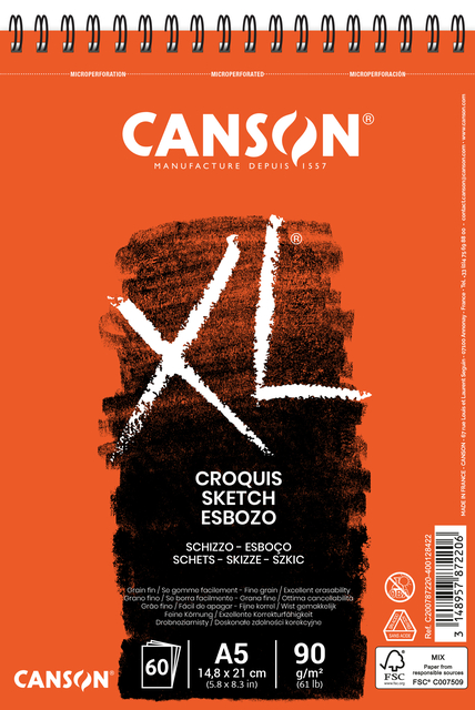 Schetspapier Canson XL Sketch 60vel 90gr A5 ivoorwit