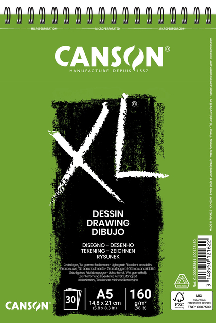 Bloc à dessin Canson XL Dessin A5 30 feuilles 160g blanc
