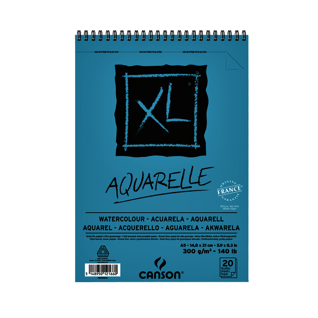 Aquarelblok Canson XL Aquarelle A5 20V 300gr spiraal