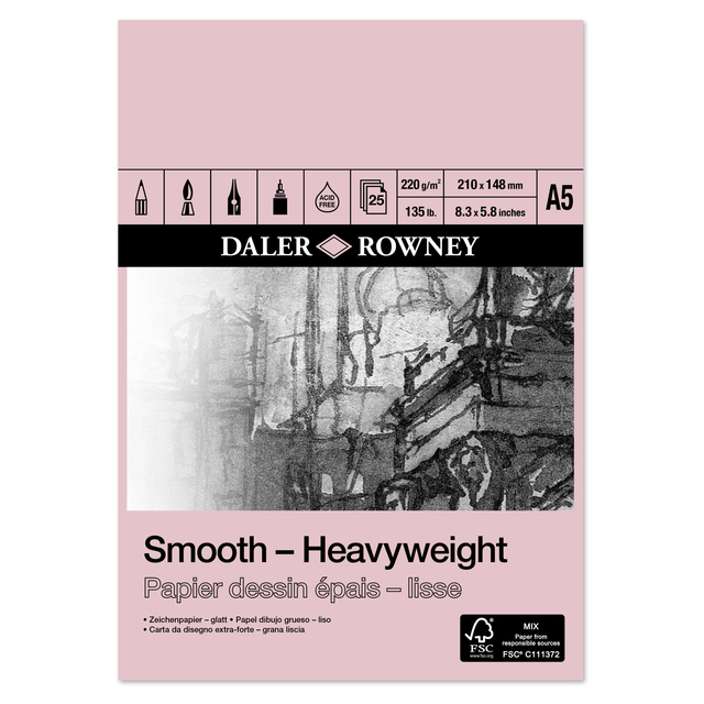 Tekenpapier Daler-Rowney Smooth Heavyweight 220gr A5 natuurlijk wit