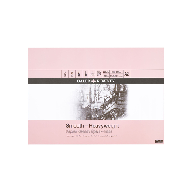 Tekenpapier Daler-Rowney Smooth Heavyweight 220gr A2 natuurlijk wit