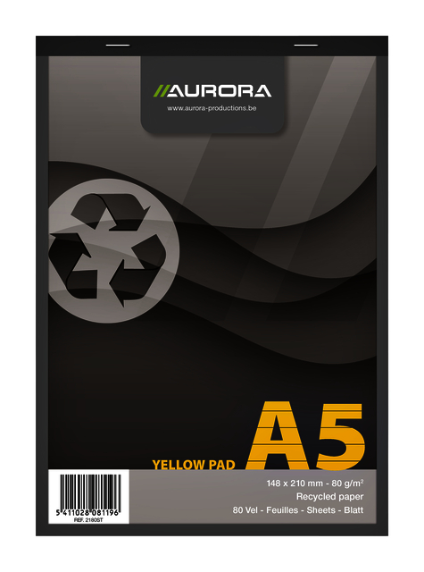 Bloc-notes Aurora A5 ligné 80 feuilles 80g jaune