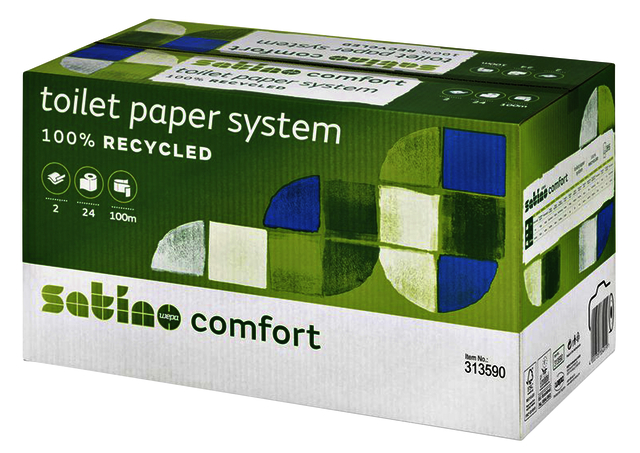 Toiletpapier Satino JT3 Comfort systeemrol 2-laags 100m wit 317960