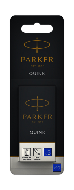 Inktpatroon Parker Quink uitwasbaar blauw blister à 10 stuks