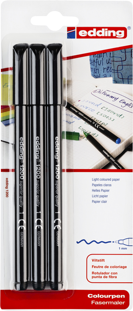 Fineliner edding 1200 001 Fin noir blister 3 pièces