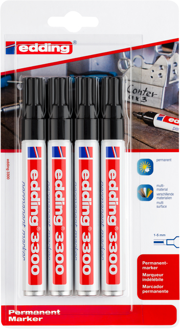 Marqueur edding 3300 biseau 1-5mm noir blister 4 pièces