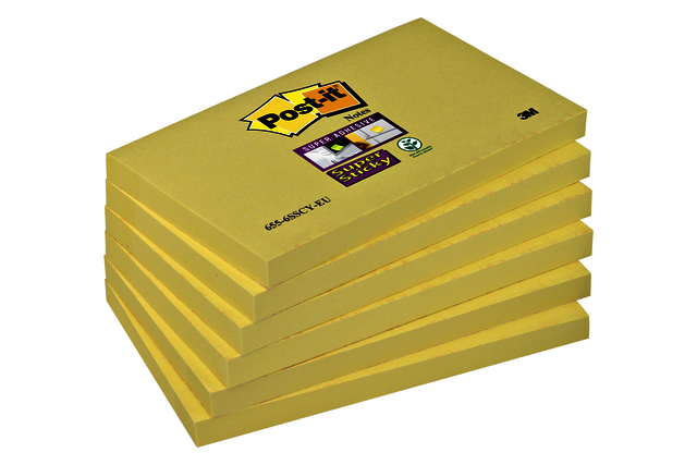 Bloc-mémos Post-it 655 Super Sticky 76x127mm jaune 6 pièces