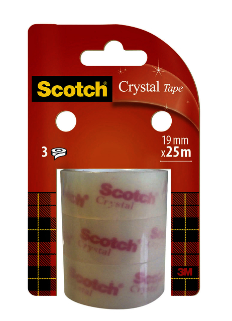 Plakband Scotch Crystal 19mmx25m transparant helder 3 rollen