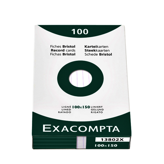 Fiche bristol Exacompta 100x150mm ligné blanc 100 pièces