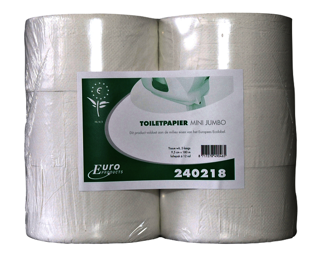 Toiletpapier Euro Products Q5 jumbo klein recycled 2-laags 180m wit 240218