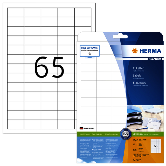 Etiket HERMA 5027 A4 38.1x21.2mm premium wit