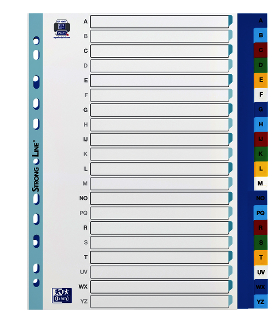 Intercalaires Oxford A4+ 11 trous 20 onglets A-Z PP couleur