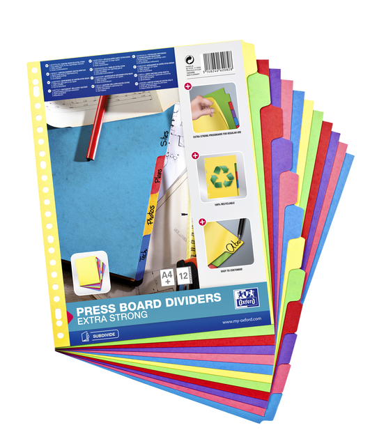 Intercalaire Oxford A4+ 23 perforations 12 onglets carton couleur