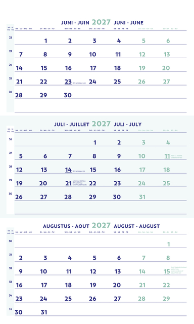 3-Maandkalender 2027 Brepols 30x43cm