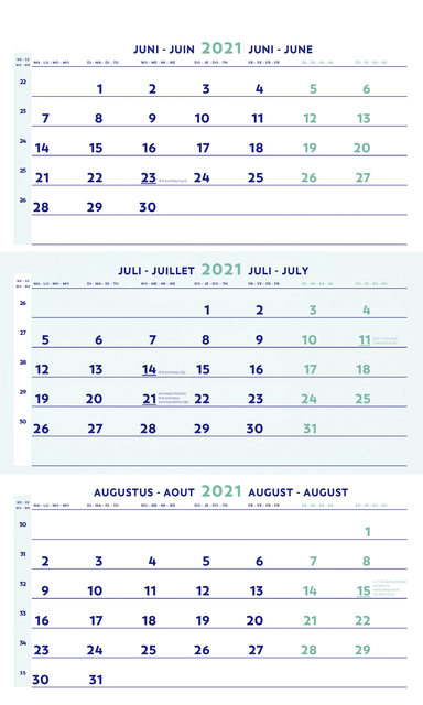 Calendrier 3 mois 2025 Brepols 30x60cm