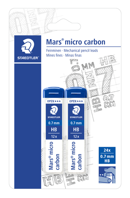 Potloodstift Staedtler Mars Carbon Micro 0.7mm HB blister 2 stuks