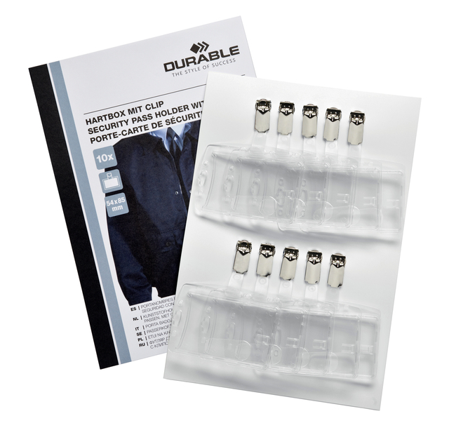 Veiligheidspashouder Durable Security met clip 54x85mm set à 10 stuks